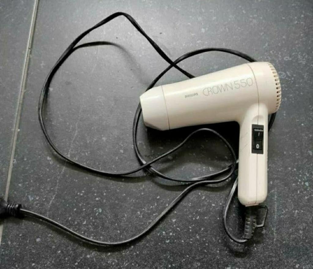 Föhn,haarföhn,haar,RETRO,1970,Wit,Philips,Wit,Crown,550 Watt, Verzamelen, Retro, Ophalen of Verzenden, Persoonlijke verzorging
