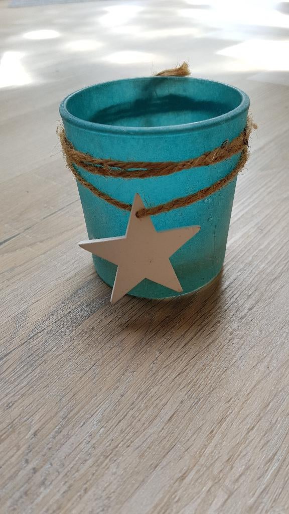 waxinelicht houder AQUA met witte ster, Overige materialen, Gebruikt, Blauw, Ophalen of Verzenden