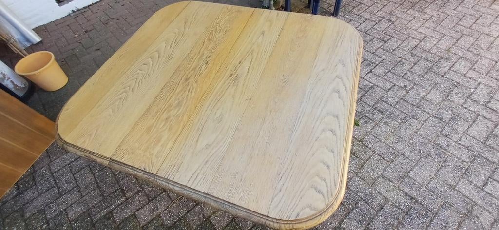 Vintage houten eettafel met wieltjes, Ophalen