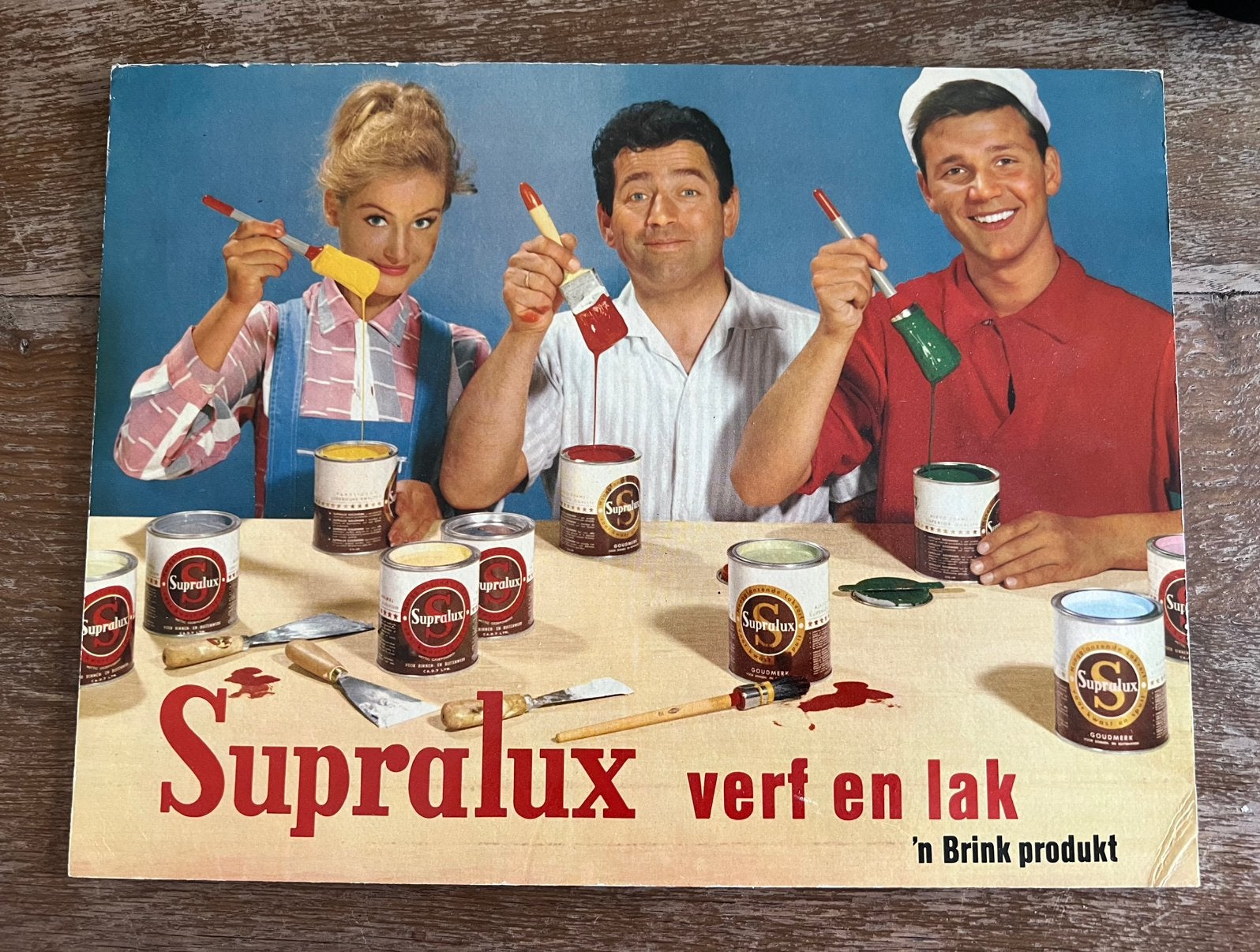 VINTAGE RECLAME SHOWCARD SUPRALUX VERF EN LAK, Verzamelen, Ophalen of Verzenden, Gebruikt, Reclamebord