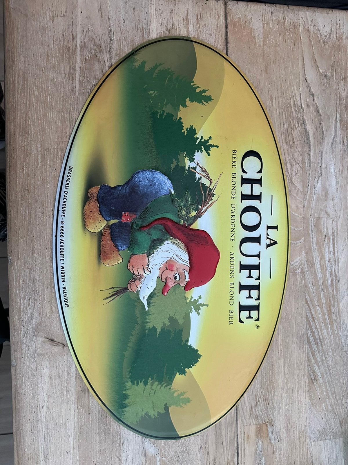 La Chouffe metalen wandbord, Verzamelen, Merken en Reclamevoorwerpen, Ophalen, Nieuw, Reclamebord