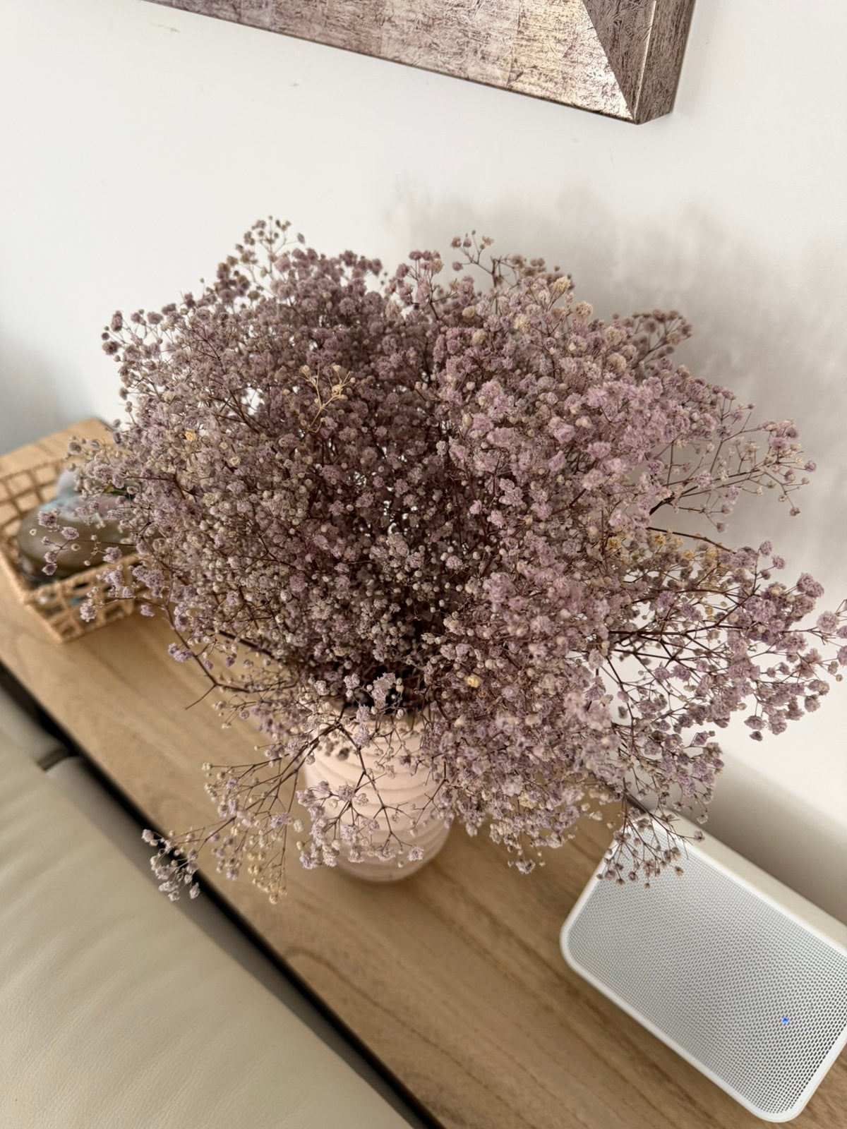 Droogbloemen wit/paars, Huis en Inrichting, Woonaccessoires | Droogbloemen, Ophalen, Zo goed als nieuw