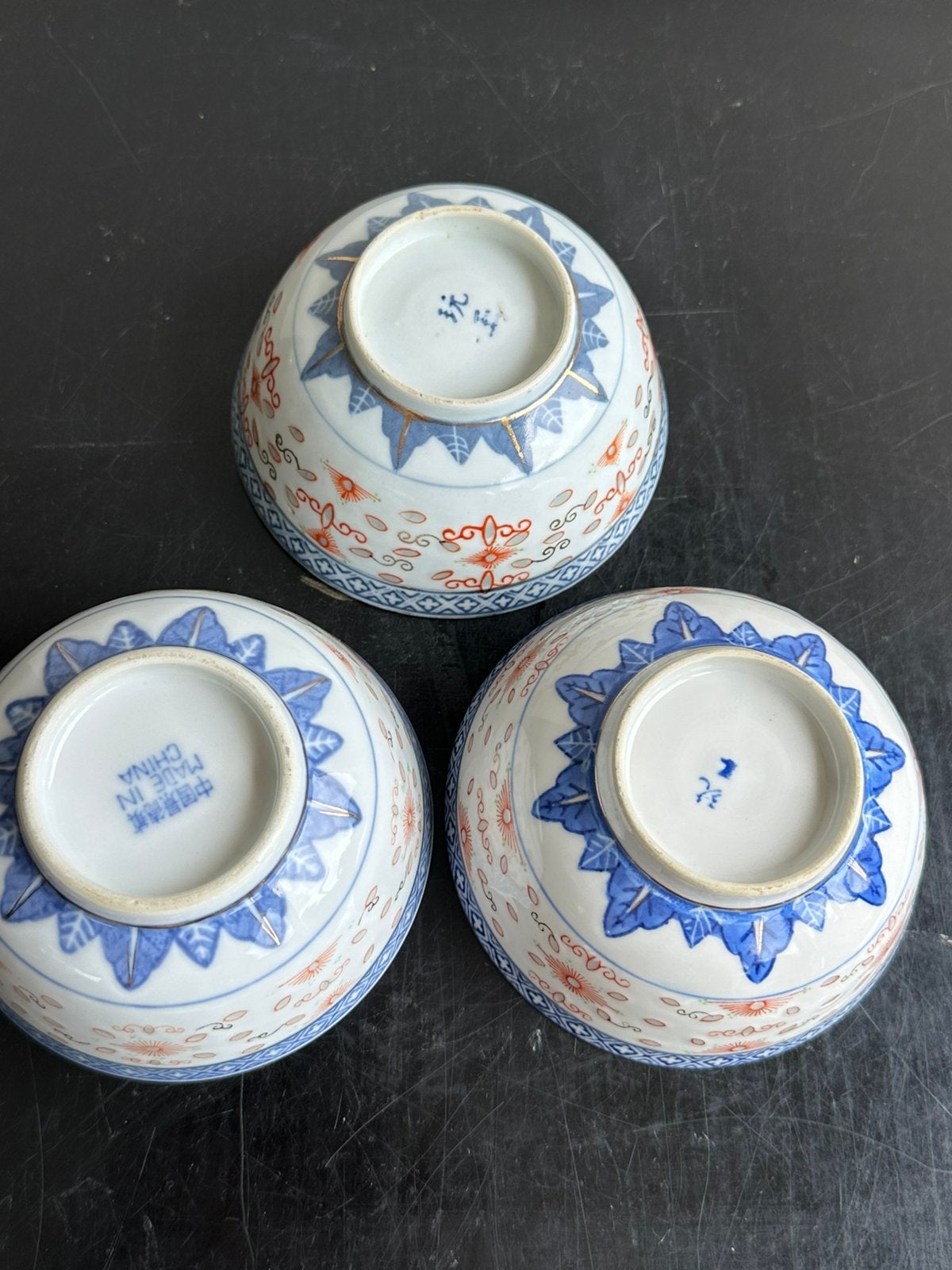 3 chinees rijstkorrel porselein kommen 11.5 cm, Ophalen of Verzenden, Gebruikt