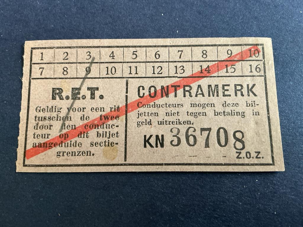 RET Contramerk Rotterdam tramkaartje 1920-1940, Verzamelen, Verzenden