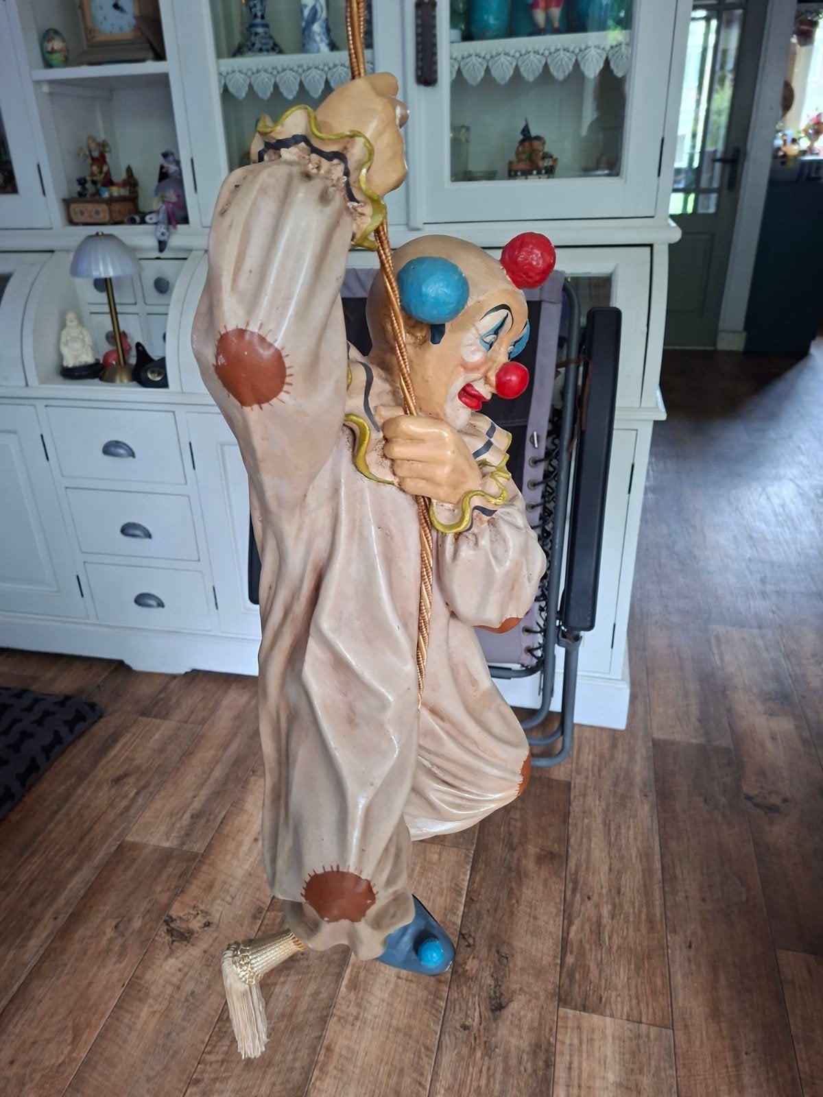 Grote vintage clown beeld aan touw - uniek decoratiestuk 5 e, Ophalen, Gebruikt, Mens