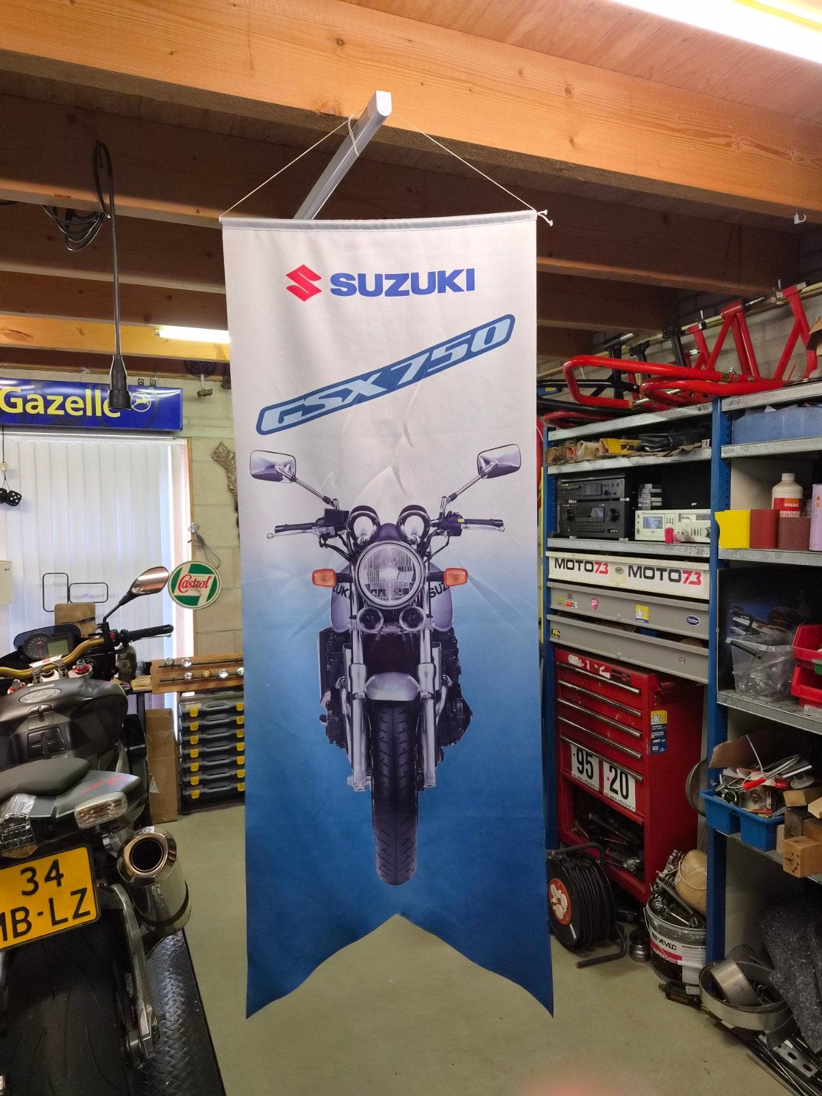 reklame suzuki gsx 750 2 zijdig vlag mancave, Ophalen of Verzenden