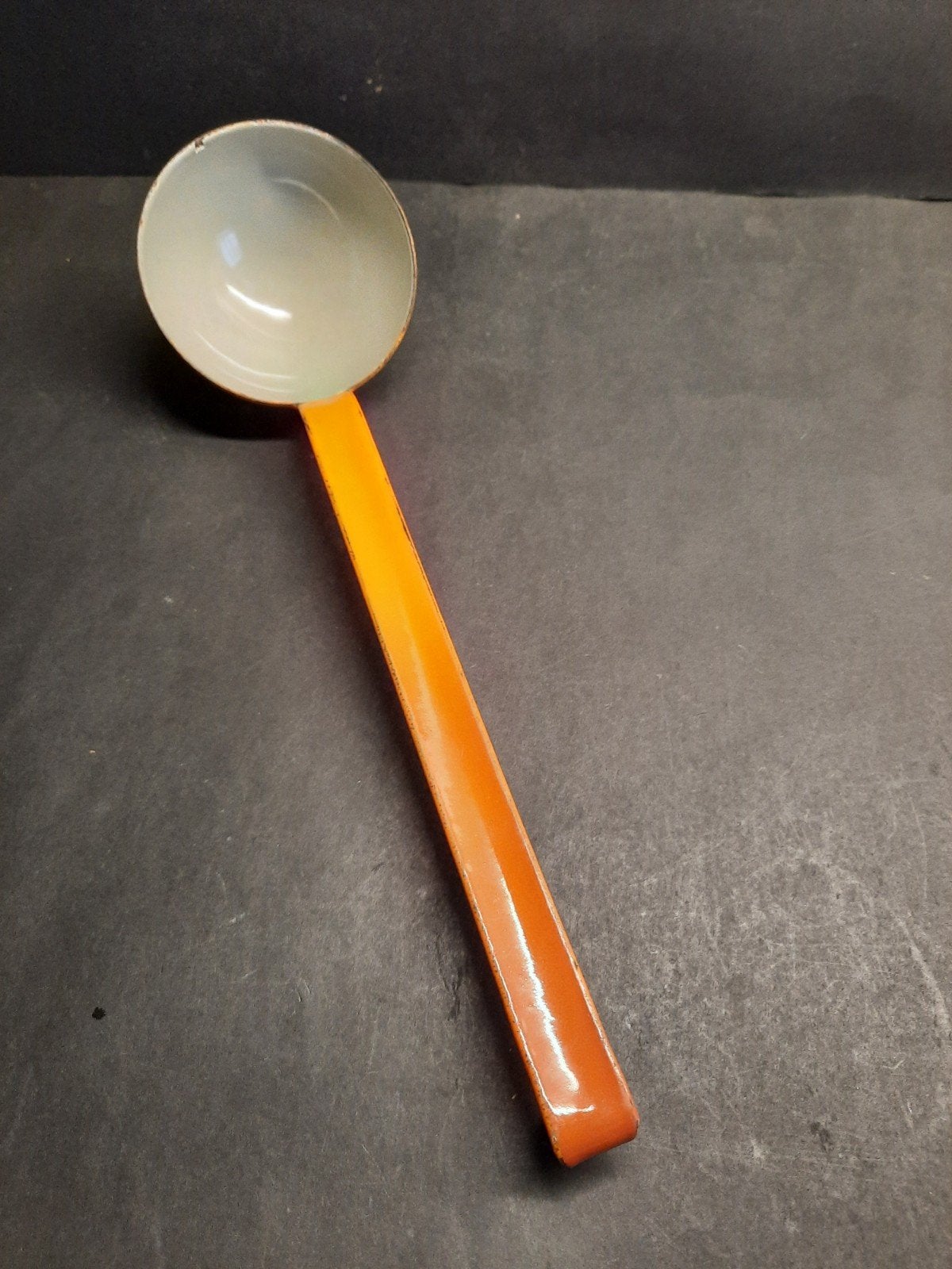Oranje emaille pollepel met haakje, Ophalen of Verzenden