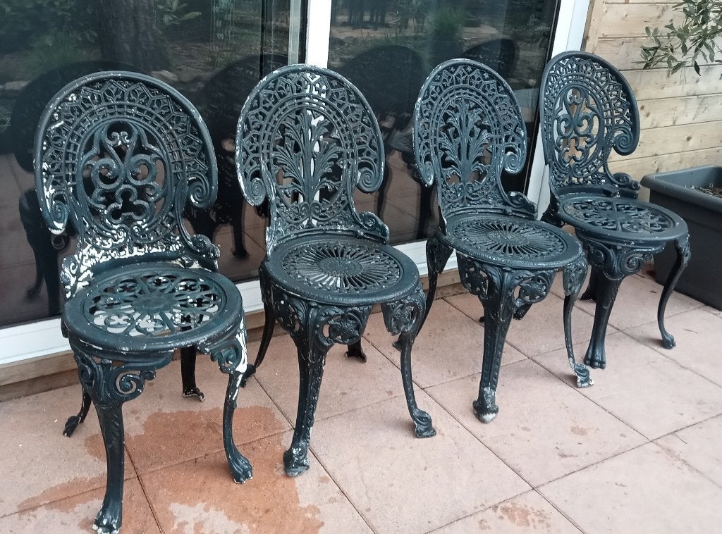 4 BROCANT METALEN TUINSTOELEN GIETIJZER, Tuin en Terras, Tuinstoelen, Ophalen, Gebruikt, Metaal