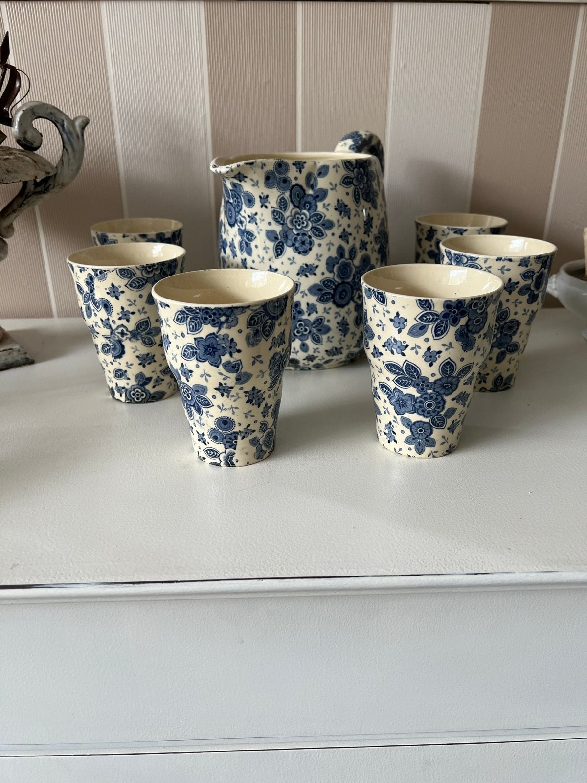 Vintage Maastricht aardewerk  kan en bekers, Delfts blauw, Ophalen of Verzenden