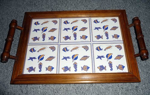 Dienblad hout met tegeltjes, Huis en Inrichting, Ophalen of Verzenden, Zo goed als nieuw