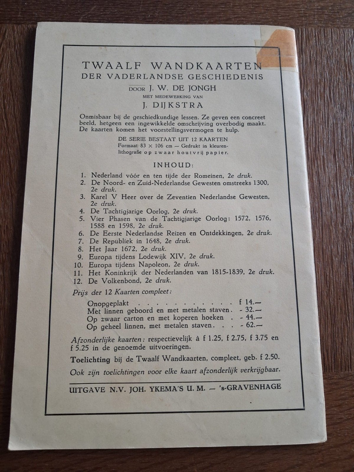Toelichting bij Twaalf Wandkaarten Vaderlandse Geschiedenis, Ophalen of Verzenden, 20e eeuw of later, Gelezen, J.W. de Jongh en J. Dijkstra
