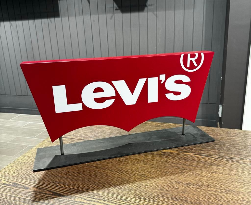 Levi's dubbelzijdig reclamebord op metalen statief, Ophalen, Gebruikt, Reclamebord