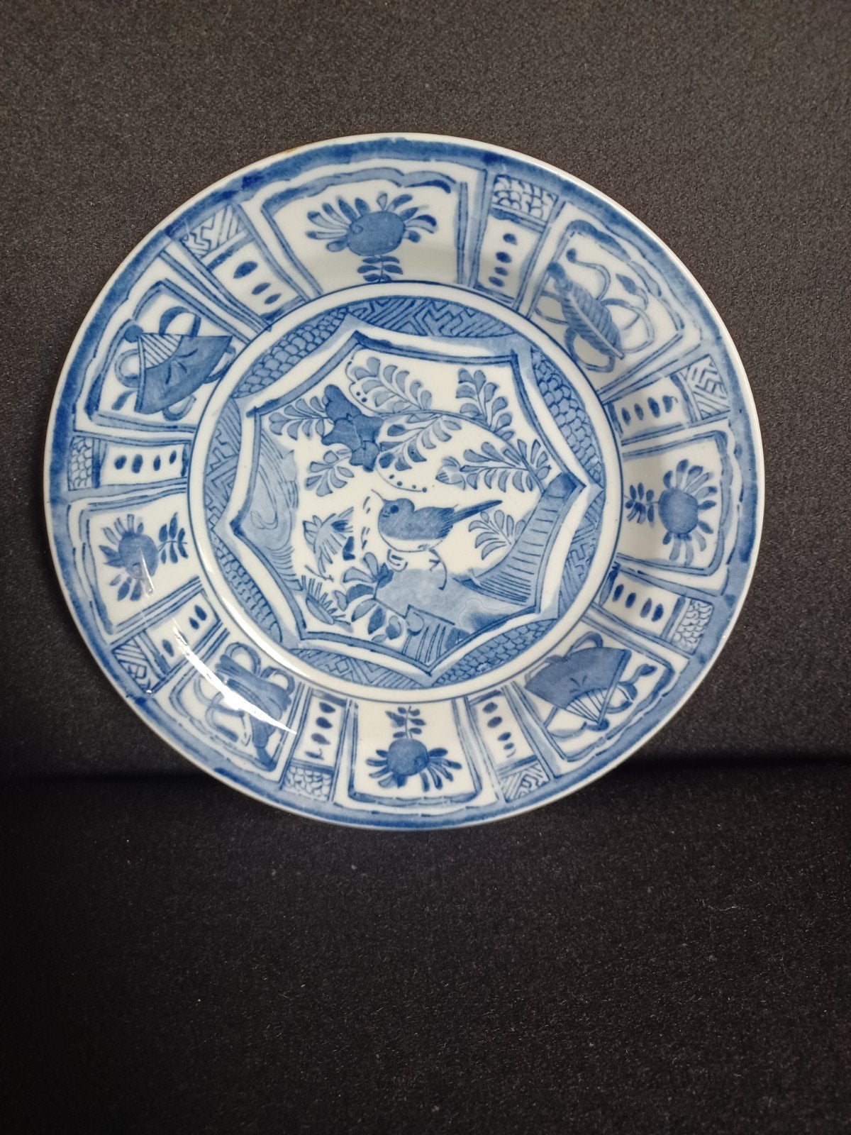 Antiek Chinees Blauw-Wit Porseleinen Bord met Vogeldecor, Ophalen