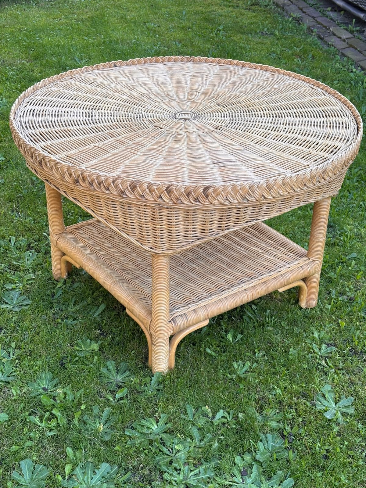 Boho style vintage rotan tafeltje rond 71,5cm, naturel, Overige materialen, Boho, Rond, 55 tot 75 cm