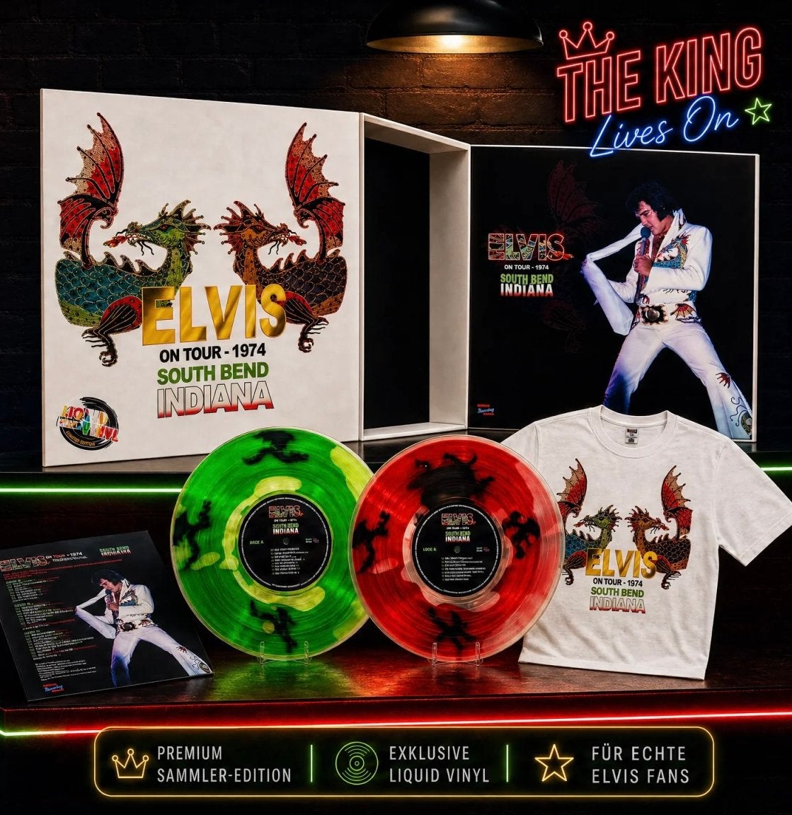 LIQUID GREEN & RED ELVIS ON TOUR 1974 SOUTH BEND INDIANA NEW, Boxset, Ophalen of Verzenden, Nieuw in verpakking, 12 inch