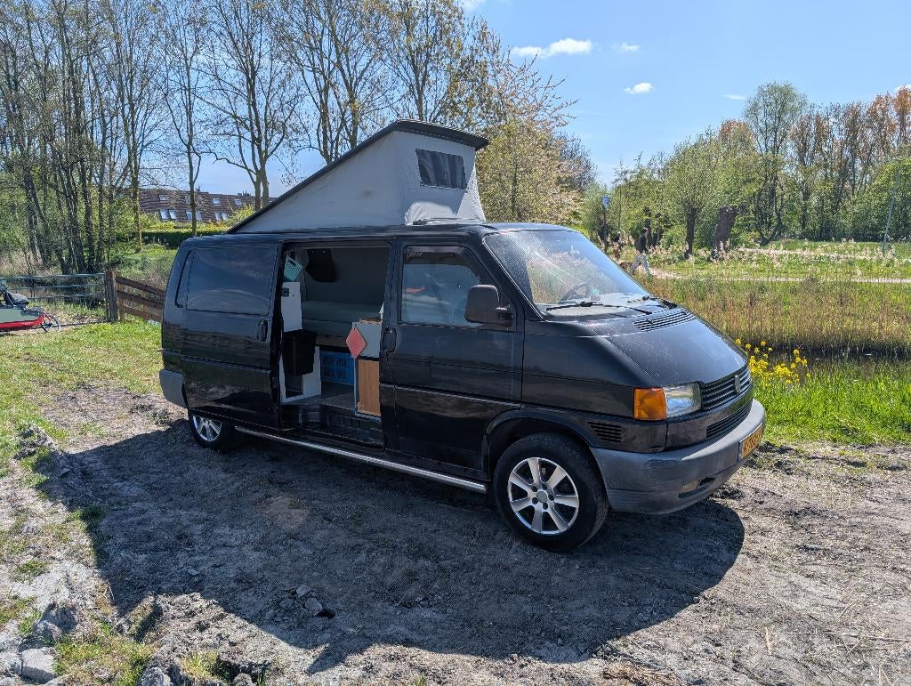 Volkswagen T4 camper  2.5 TDI 1999 met hefdak Zwart, Auto's, Overige carrosserieën, Zwart, Origineel Nederlands, Particulier