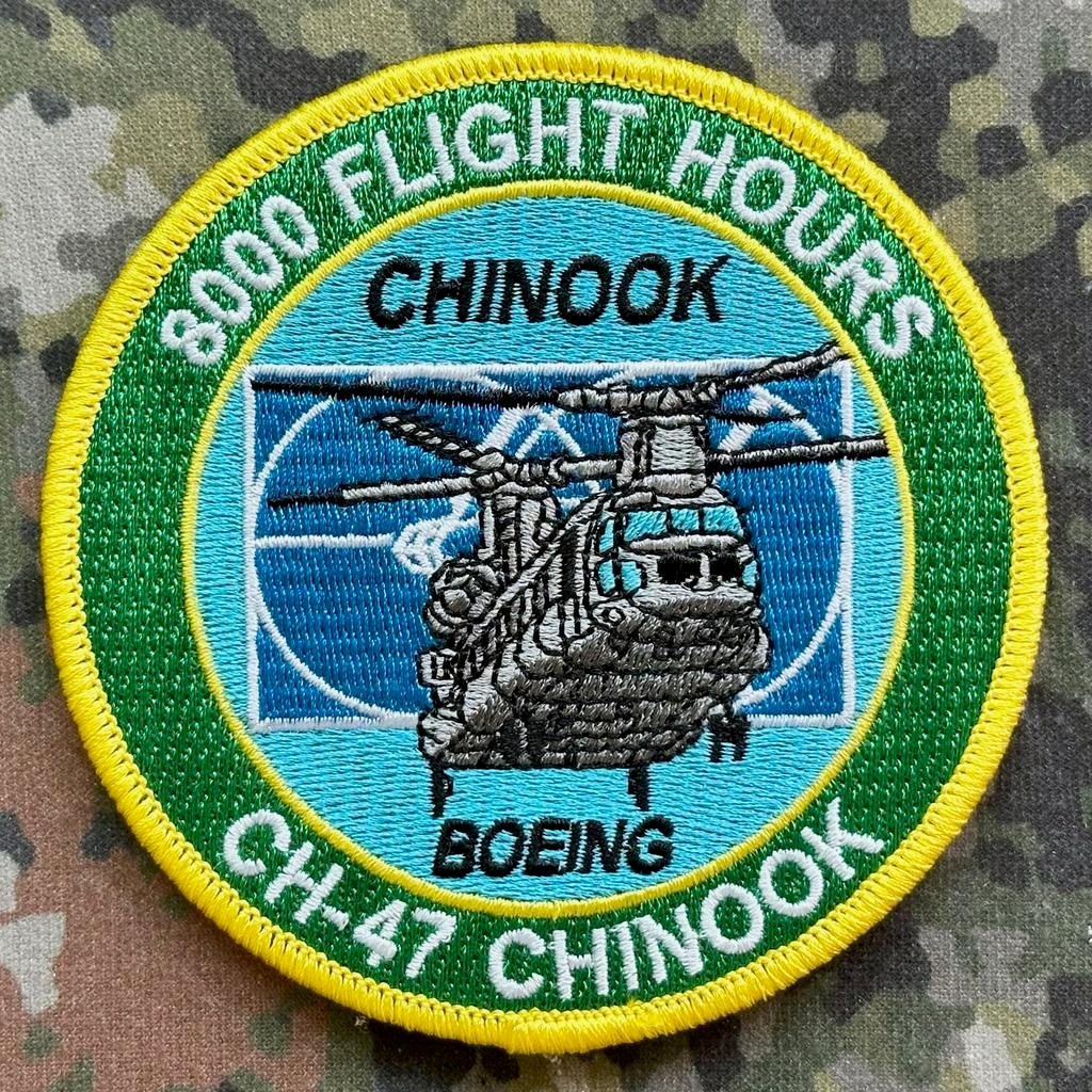 Patch RNLAF 298 SQN 8000 Flight Hours CH-47 Chinook, Ophalen of Verzenden, Luchtmacht, Nederland, Embleem of Badge