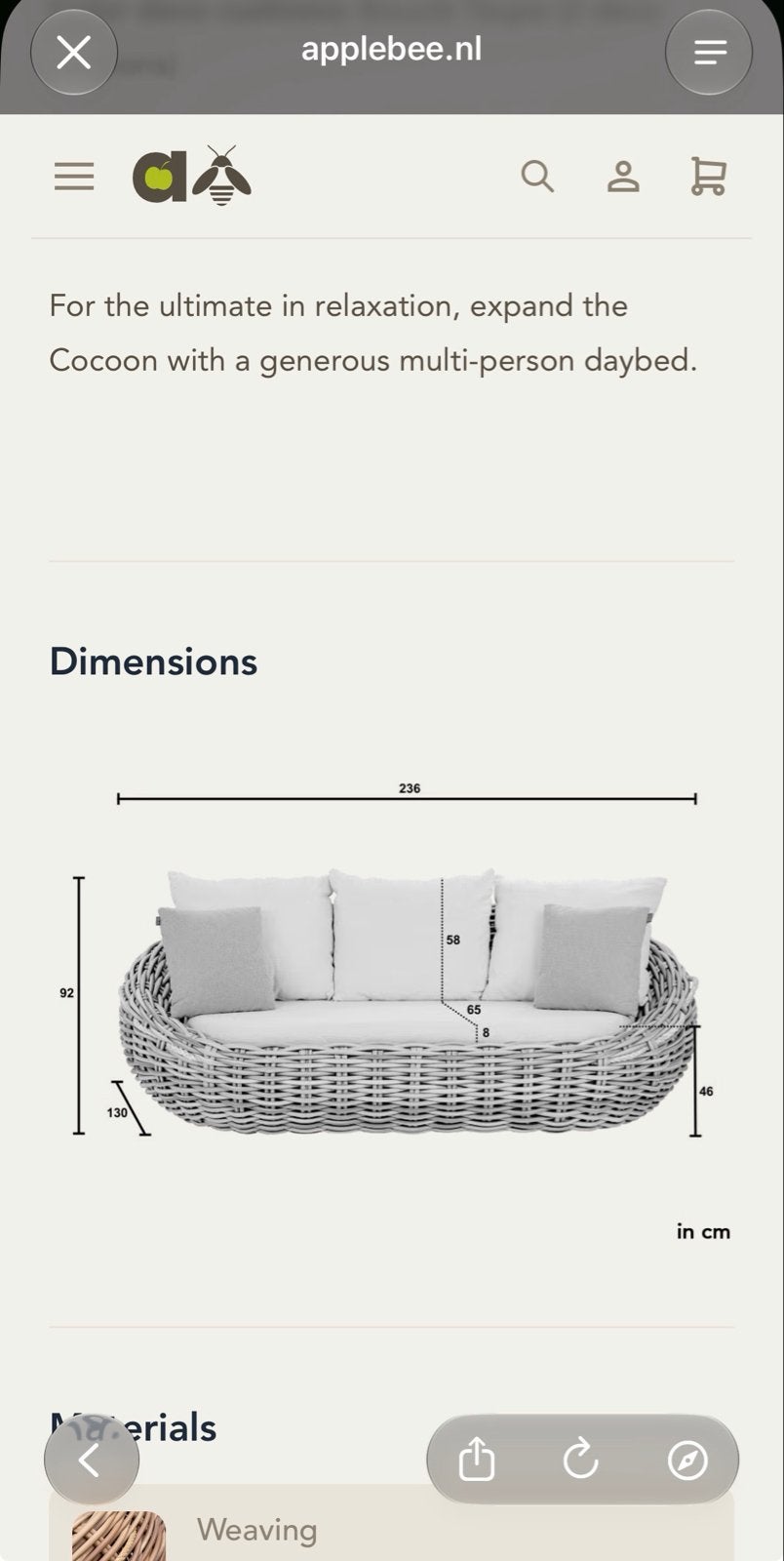 Applebee Cocoon Bank / Daybed / Sofa, Gebruikt, 3 zitplaatsen, Ophalen of Verzenden, Loungeset