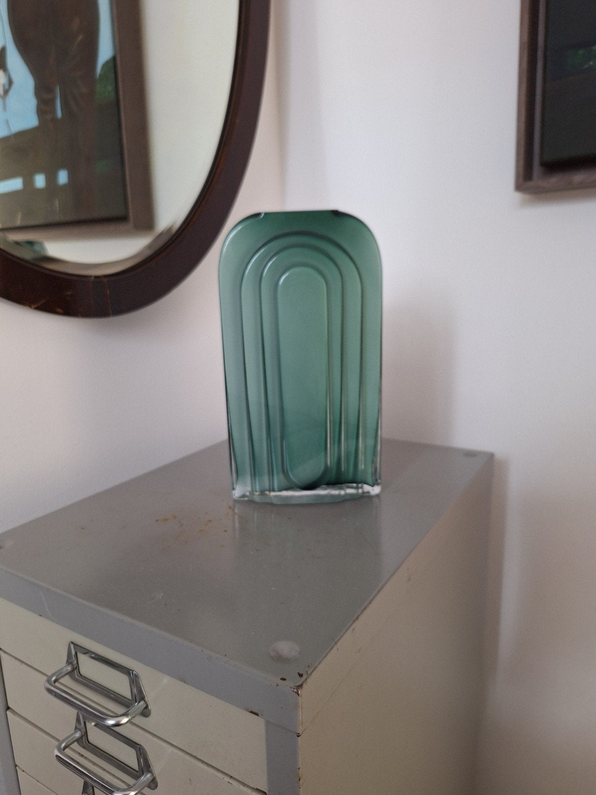 Art Deco Stijl Glazen Vaas - Groen, Huis en Inrichting, Ophalen of Verzenden