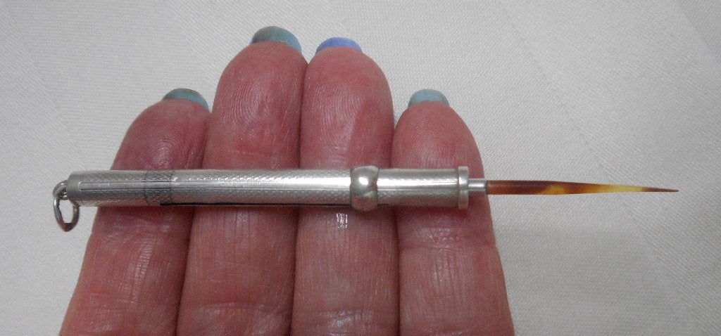 Zilveren antieke uitschuifbare tandenstoker nr.1492, Verzenden, Zilver