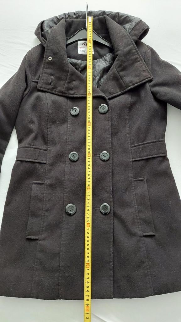 Zwarte mantel met capuchon van Clockhouse (C&A) XL valt mt M, Maat 38/40 (M), Zwart, Ophalen of Verzenden, Zo goed als nieuw