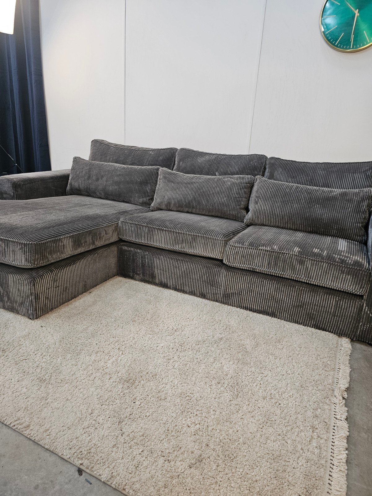 Rib Hoekbank Grijs Ribstof - Professioneel Gereinigd, Ophalen of Verzenden, Tweelingenlaan 106, Stof, Nijhof Brothers Furniture