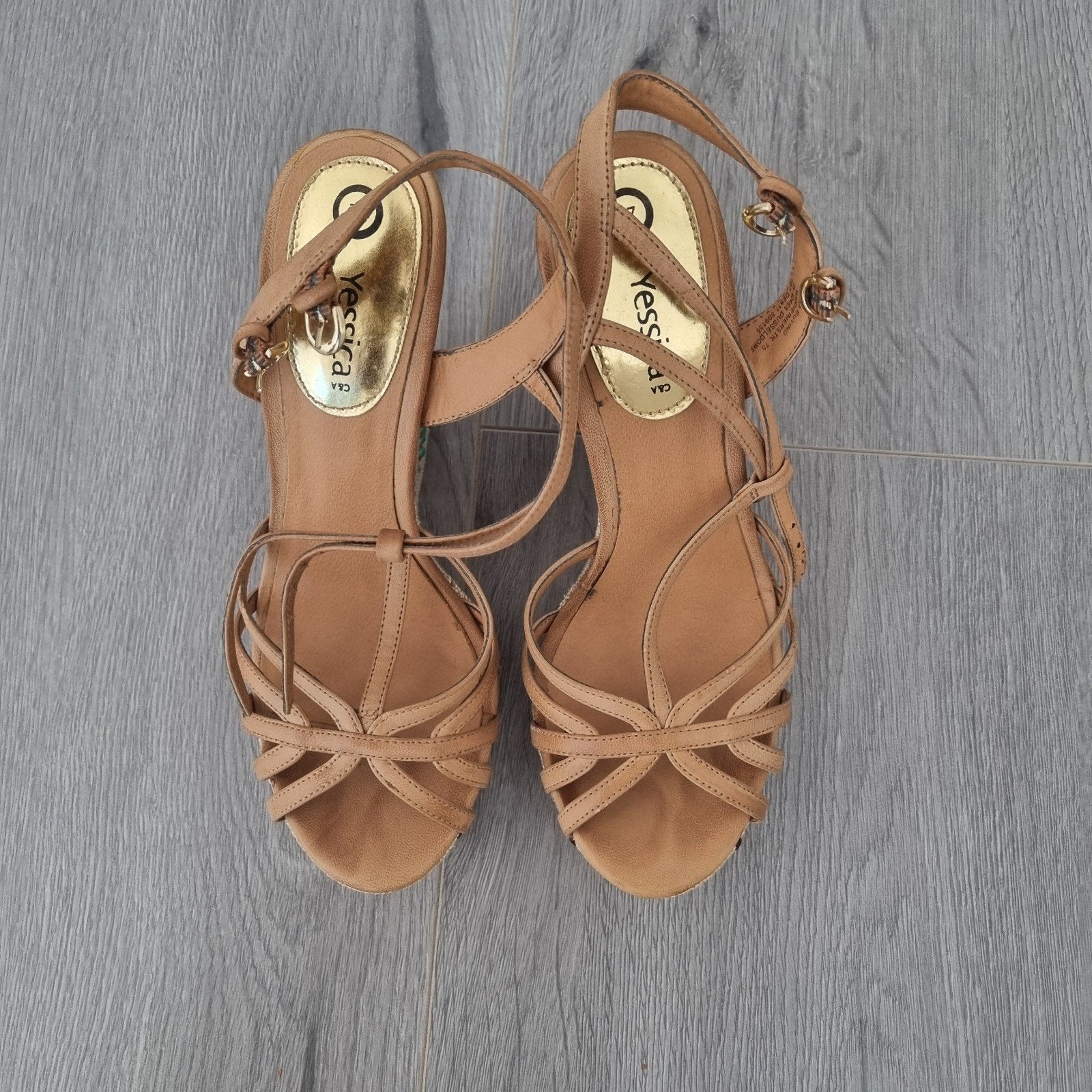Yessica C&A Ibiza Wedge Sandalen met Kralen & Borduursel – M, Bruin, Gedragen, Yessica (C&A), Sandalen of Muiltjes