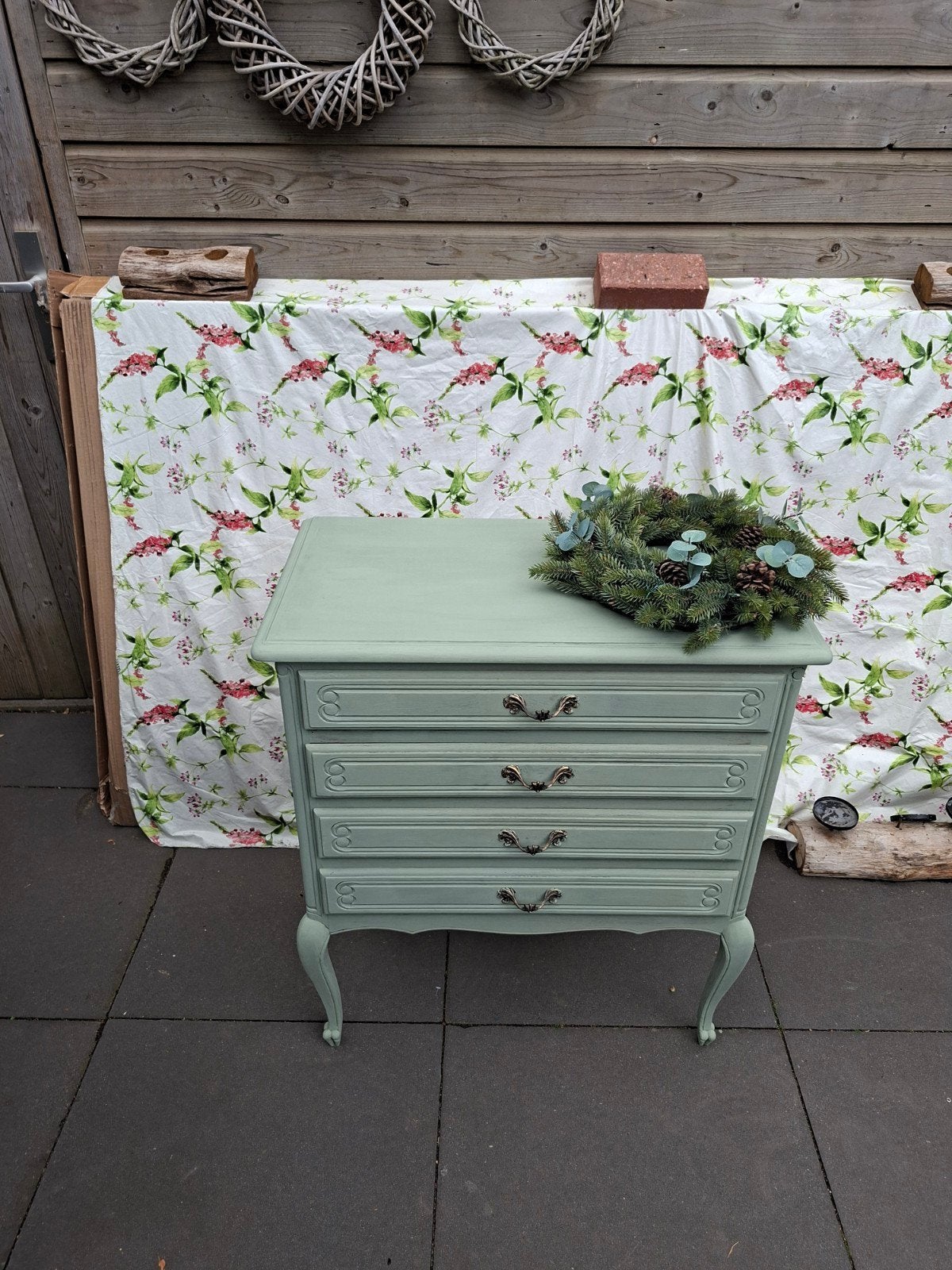 Vintage Queen Anne Commode - Saliegroen/Mintgroen, Antiek en Kunst, Ophalen of Verzenden