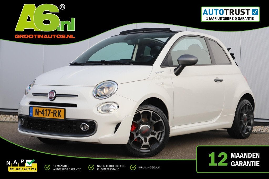 Fiat 500 C 1.0 Hybrid Sport Cabrio 16 inch LMV Half Leder Na, Stof, Euro 6, 4 stoelen, Wit
