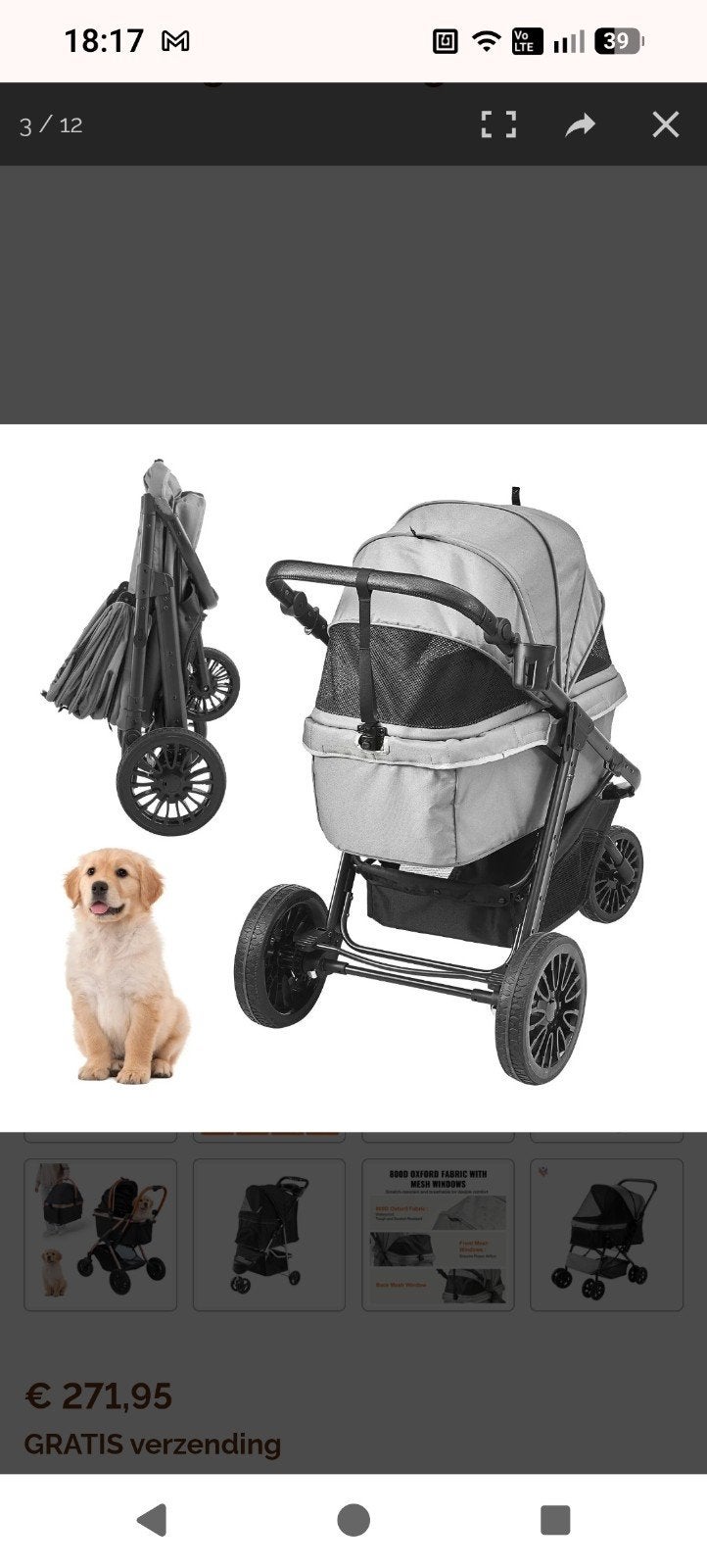 hondenbuggy inklapbaar, Dieren en Toebehoren, Honden-accessoires, Ophalen of Verzenden, Gebruikt, Hondenbuggy