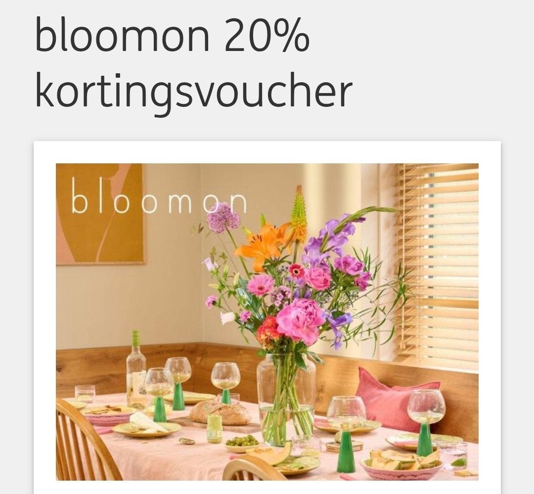 Bloomon 20% kortingscode, Tickets en Kaartjes, Kortingen en Cadeaubonnen, Kortingsbon, Warenhuis- of Winkelbon