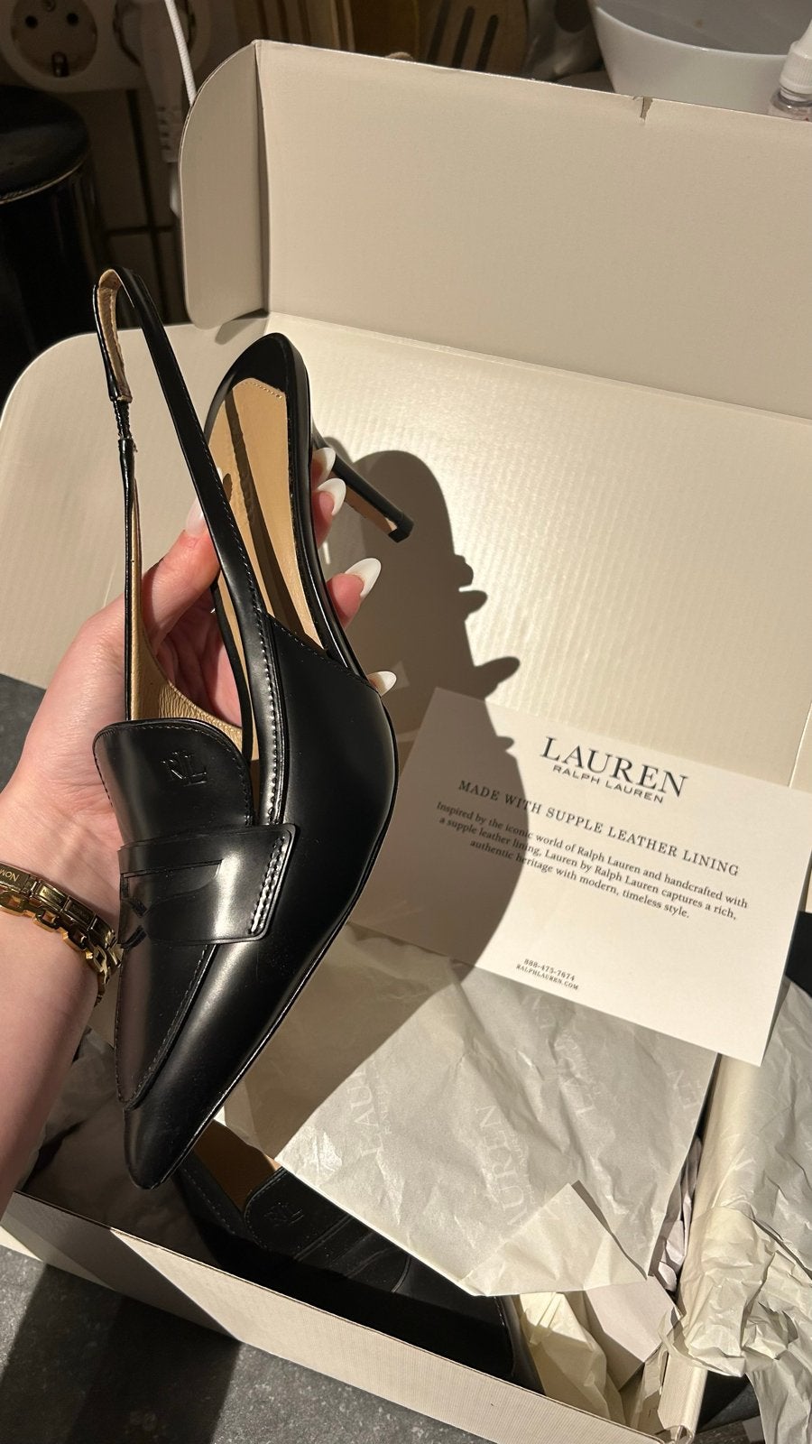 Polo Ralph Lauren Khloe Slingback Pumps Zwart Leer EU 36.5, Kleding | Dames, Ophalen of Verzenden, Nieuw, Zwart, Pumps