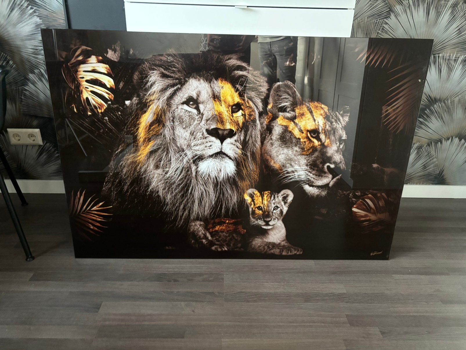 Super mooi glasschilderij 80x120 leeuwen familie, Huis en Inrichting, Ophalen, Zo goed als nieuw, Schilderij