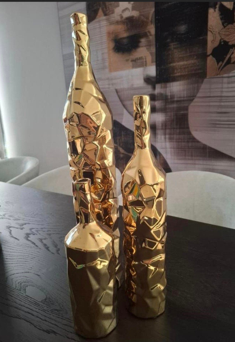 Gouden Keramische Vazen Set - 3 Maten hotelchique chiq, Nieuw, Ophalen of Verzenden, Goud, Steen/keramiek