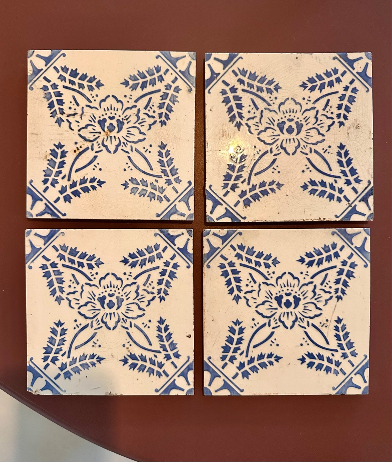4 Handgemaakte Delfts Blauwe Tegeltjes, Ophalen of Verzenden