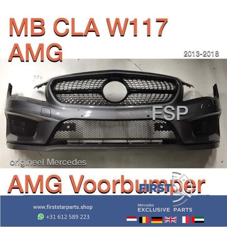 W117 AMG Voorbumper Mercedes CLA 2013-2018 grey diamond gril, Gebruikt, -, Voor, Ophalen of Verzenden