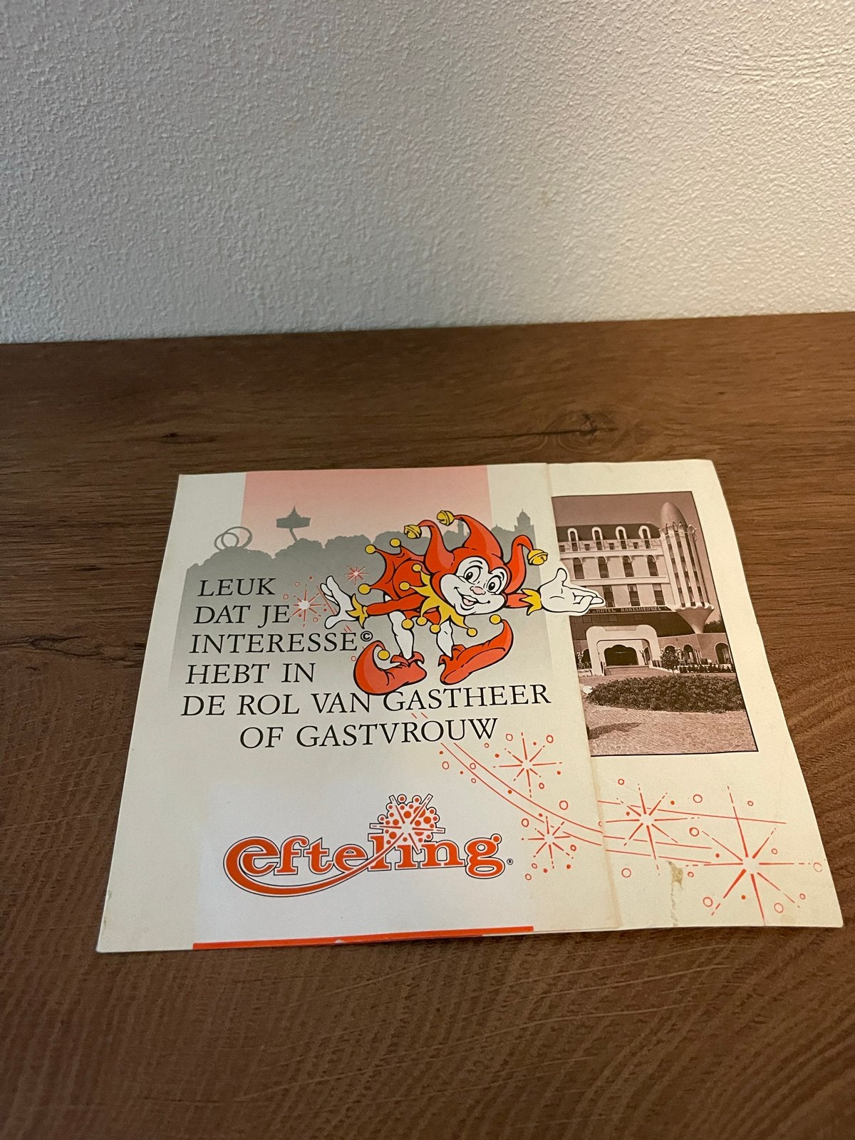 Efteling Wonder Hotel Brochure Jaren '90 - Uniek Werk, Ophalen of Verzenden, Gebruikt, Overige typen