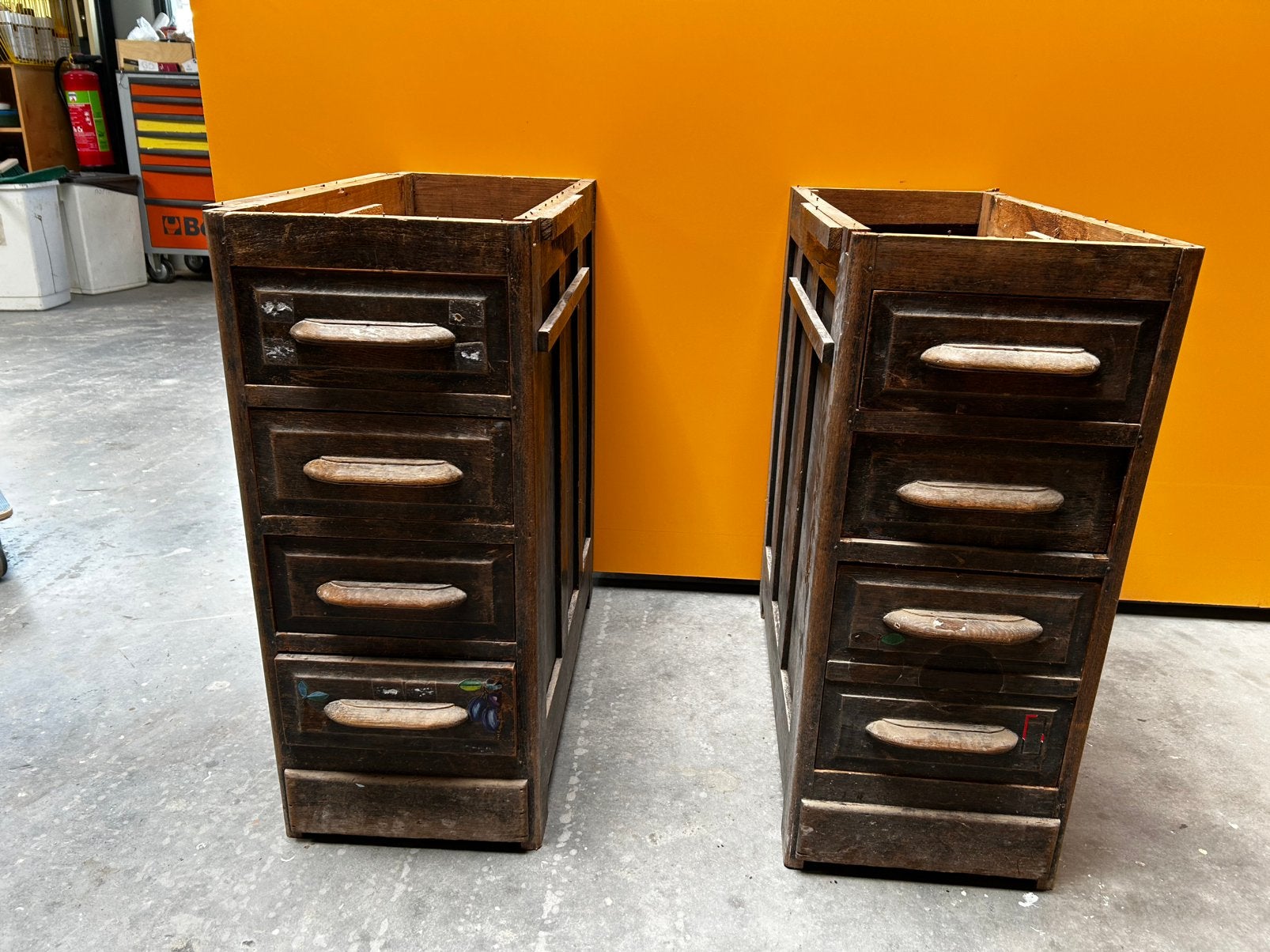Vintage eikenhouten ladenblokken jaren 50-60, Huis en Inrichting, Ophalen, Gebruikt, 50 tot 100 cm, 3 of 4 laden