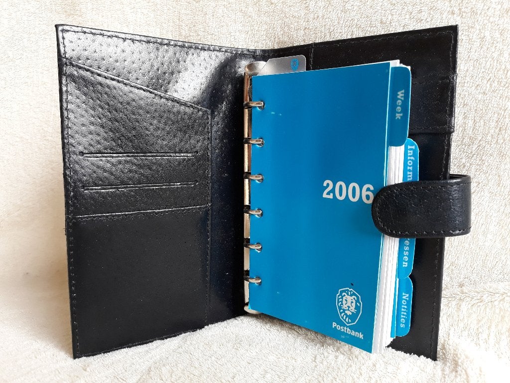 Vintage leren Postbank agenda - zwart -, Diversen, Ophalen of Verzenden