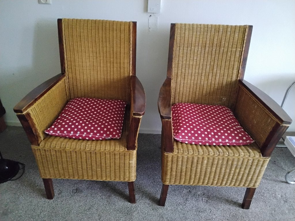 2 Stoelen hout met riet, Ophalen, Gebruikt, Twee, Bruin