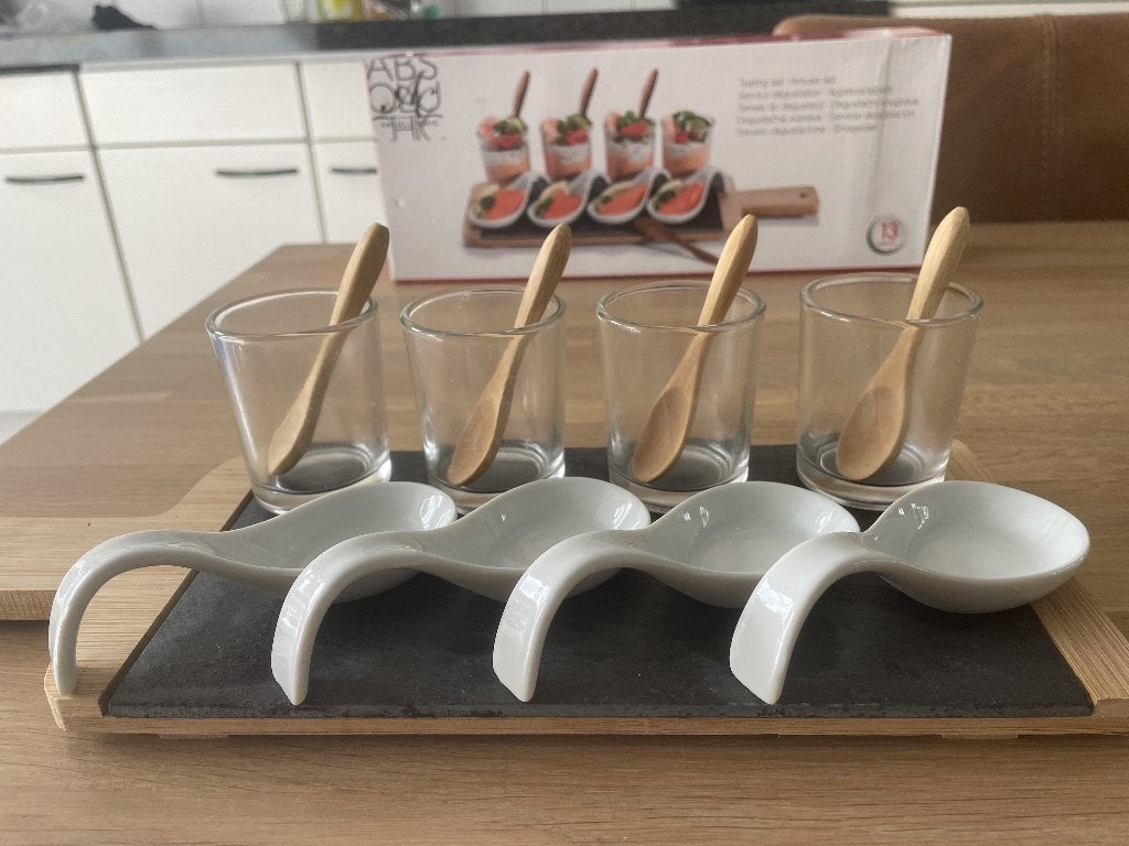 Amuse set met glaasjes, lepels en schaaltjes, Overige merken, Keramiek, Overige typen, Nieuw