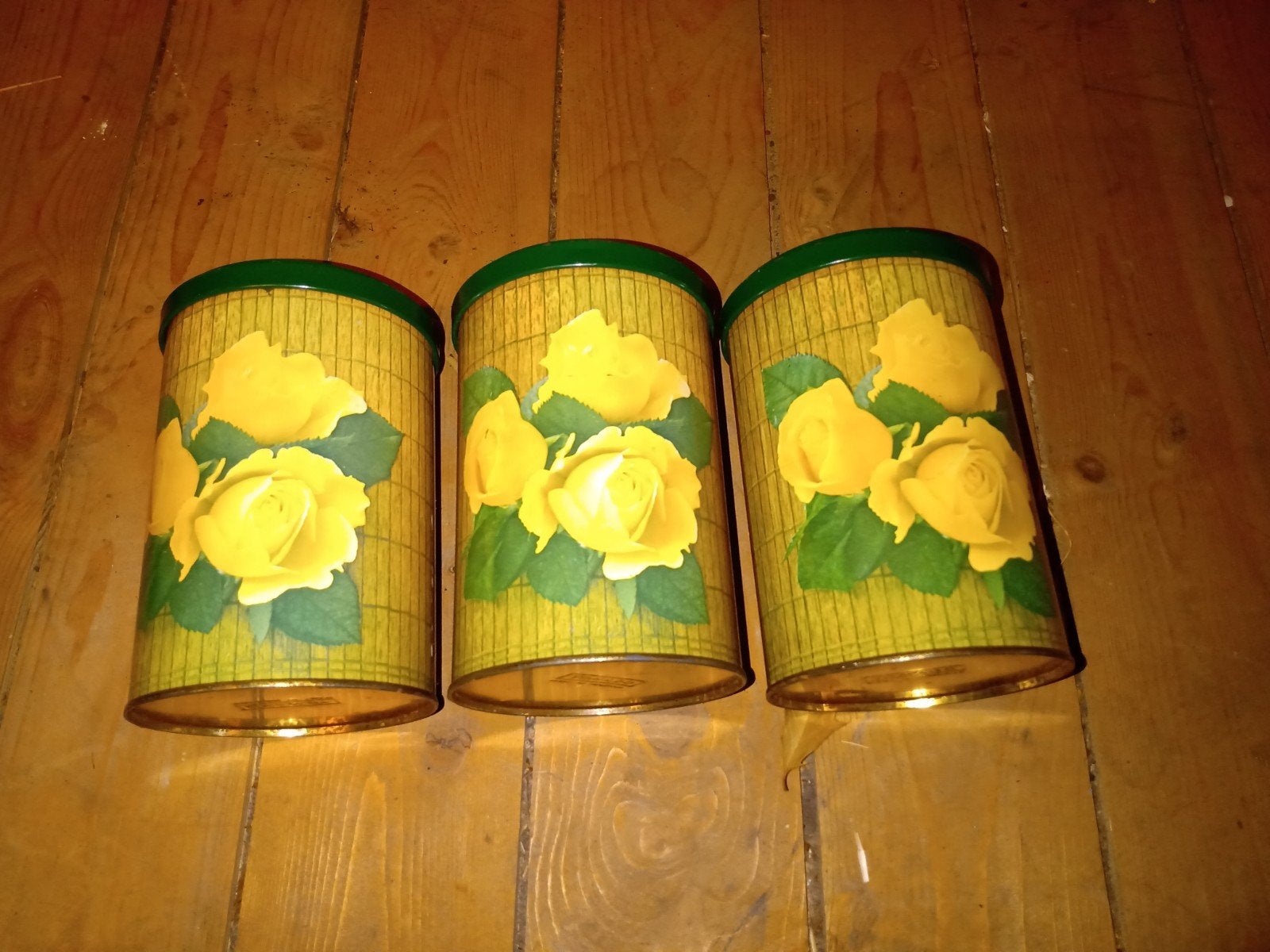 Set van 3 vintage blikken met gele rozen, Ophalen of Verzenden