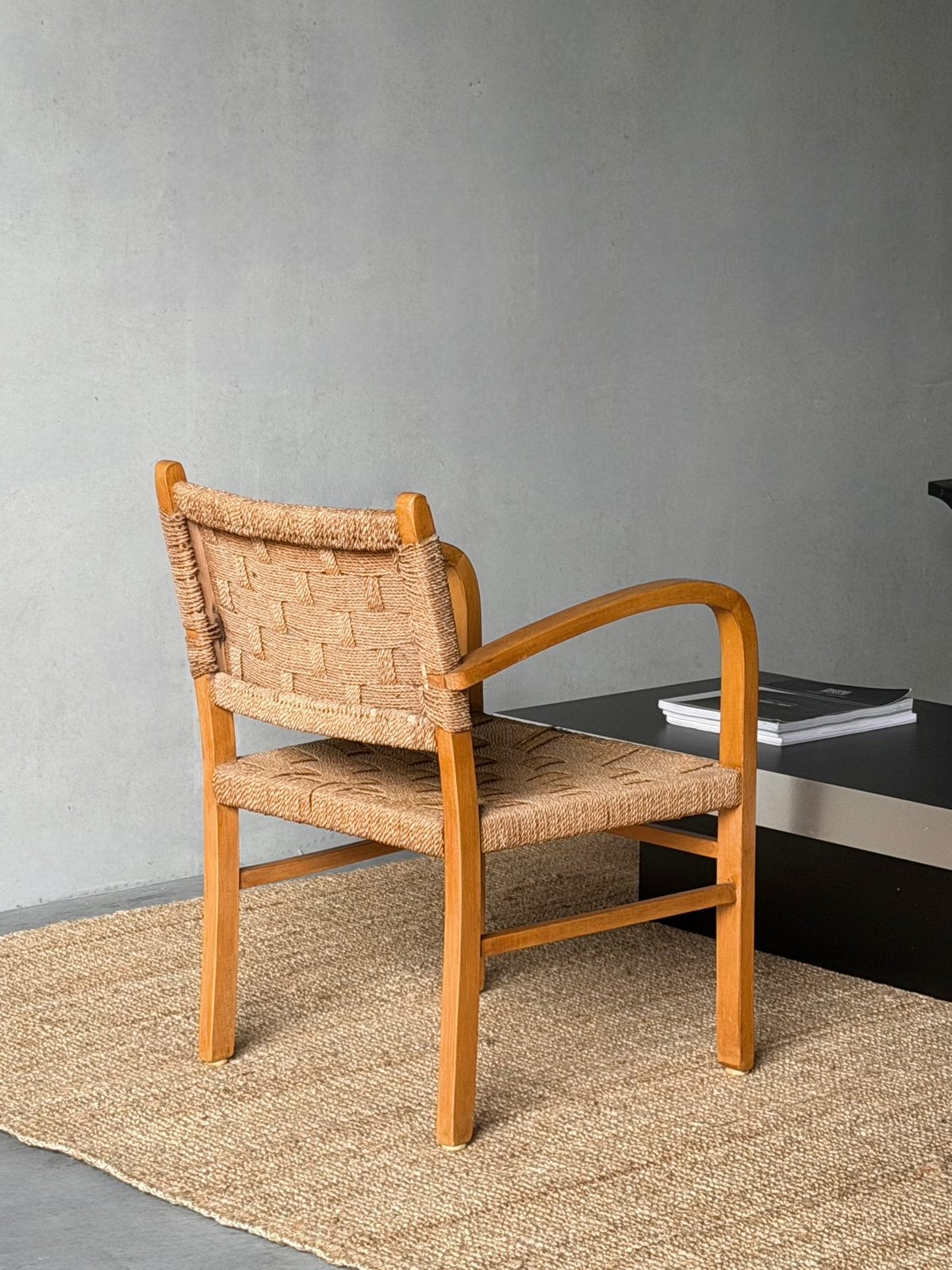 Bauhaus vintage papercord fauteuil van Ehrich Dieckmann, Ophalen, Gebruikt, 75 tot 100 cm, 50 tot 75 cm