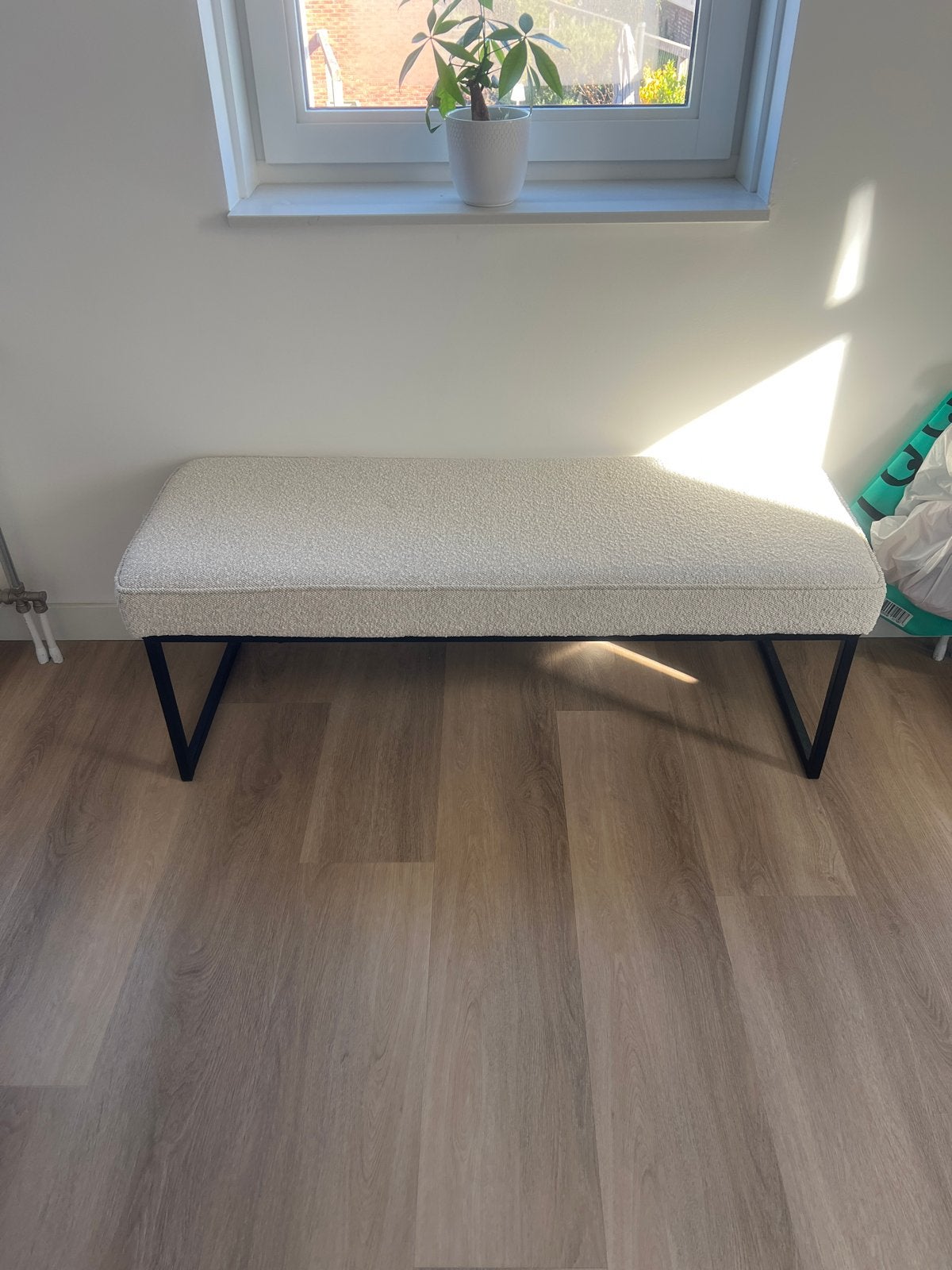 Pien bankje bouclé - Zo goed als nieuw, Ophalen, Minder dan 50 cm, 100 tot 125 cm, Zo goed als nieuw