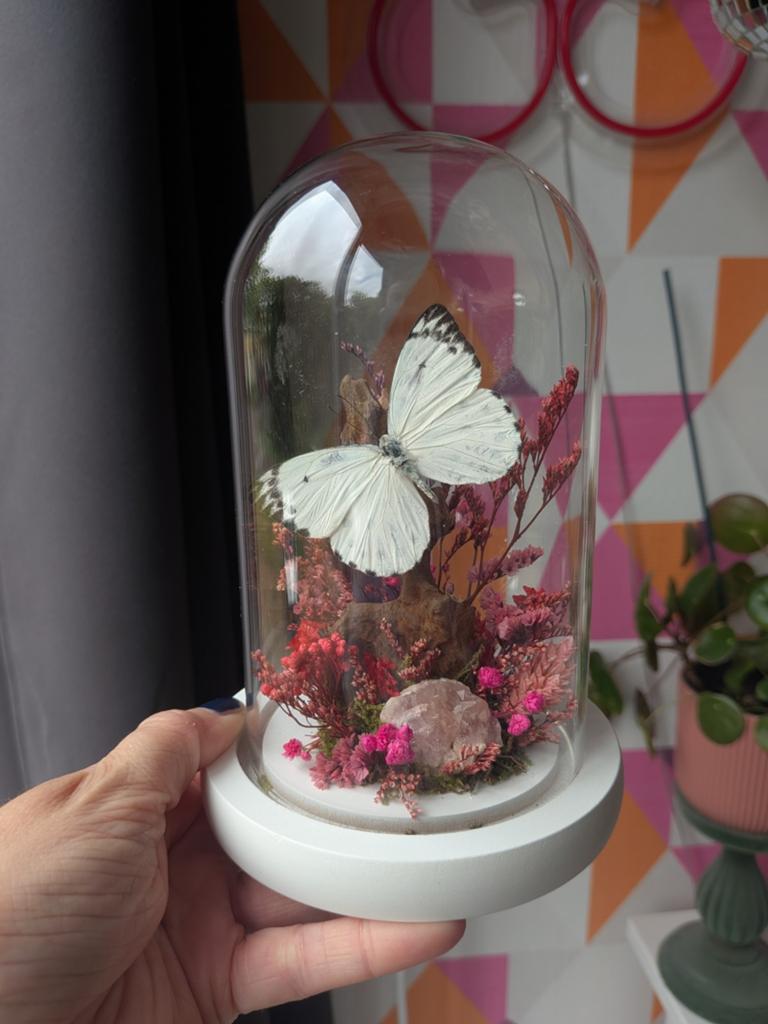 Unieke Stolp met Vlinder, Roze Amethist & Droogbloemen, Ophalen of Verzenden