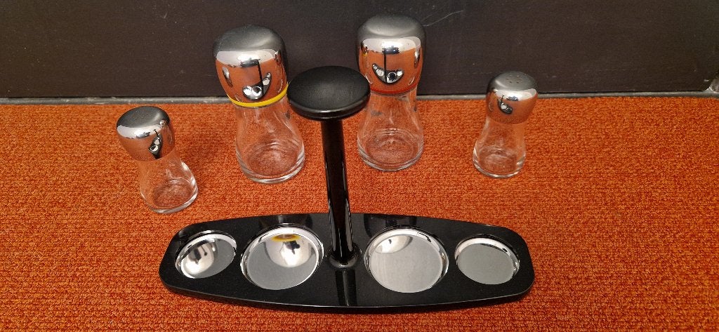 Alessi – Marc Newson – Olie-, azijn-, peper- en zoutset, Ophalen of Verzenden, Zo goed als nieuw, Alessi, Meerkleurig