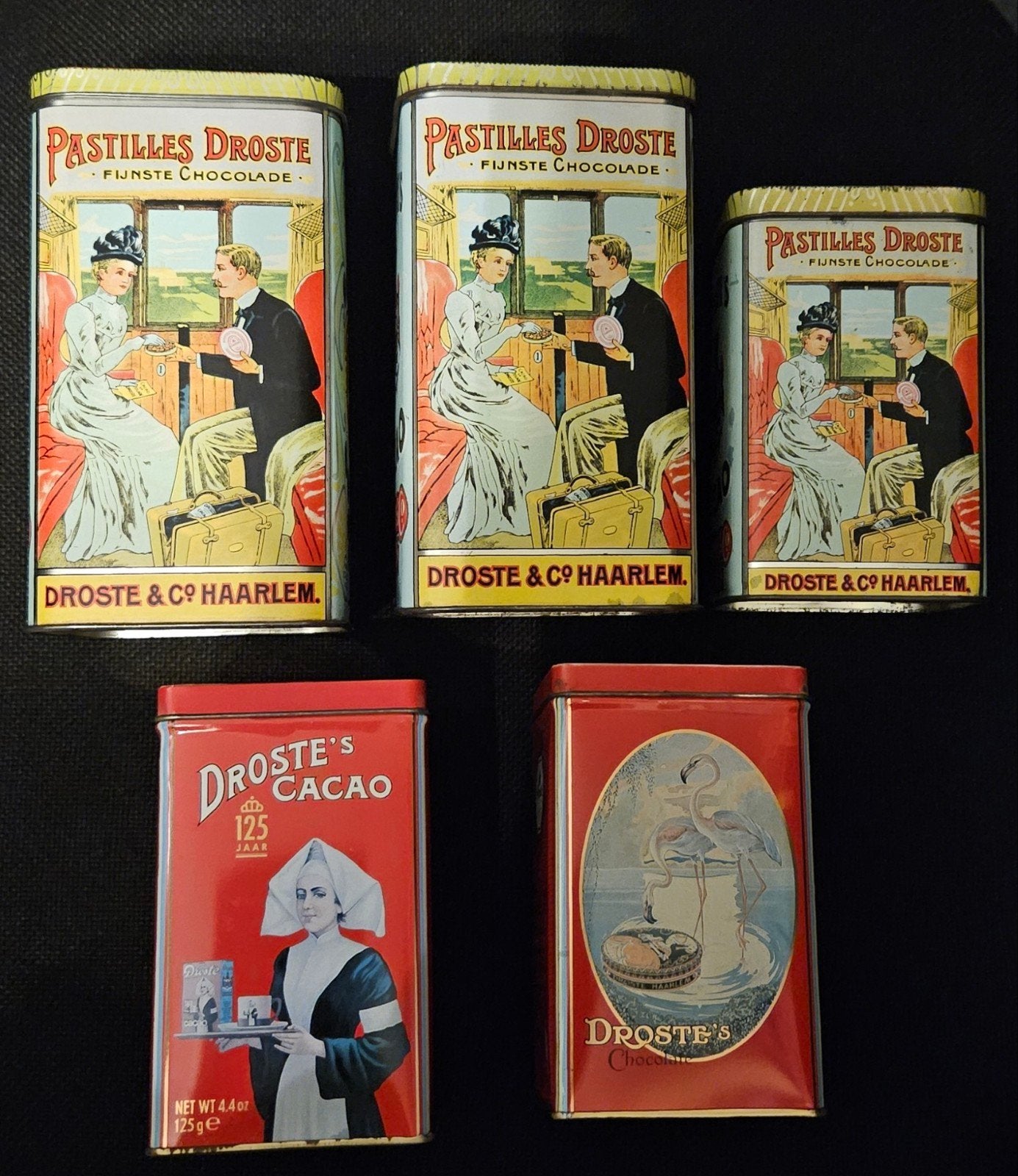 Droste trein coupé & flamingo 5 cacao blikken vintage gaaf !, Verzamelen, Ophalen of Verzenden, Zo goed als nieuw, Overige, Droste
