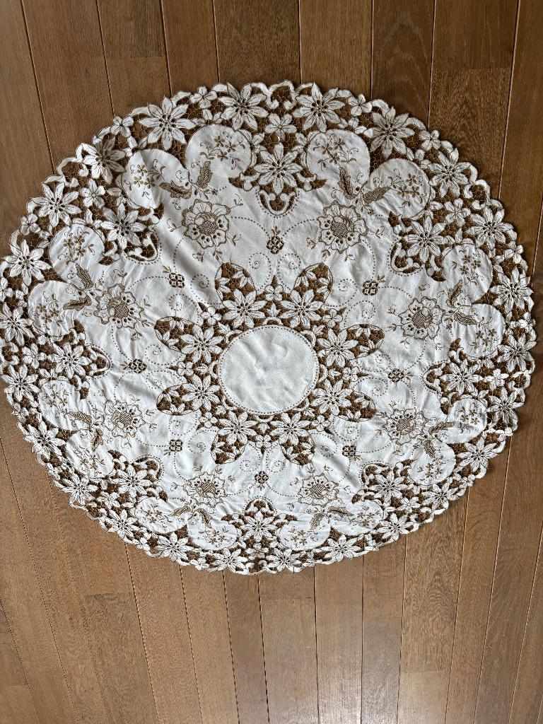 katoenen tafel kleed open gewerkt voor ronde tafel., Gebruikt, Romantisch, Rond, Ophalen of Verzenden