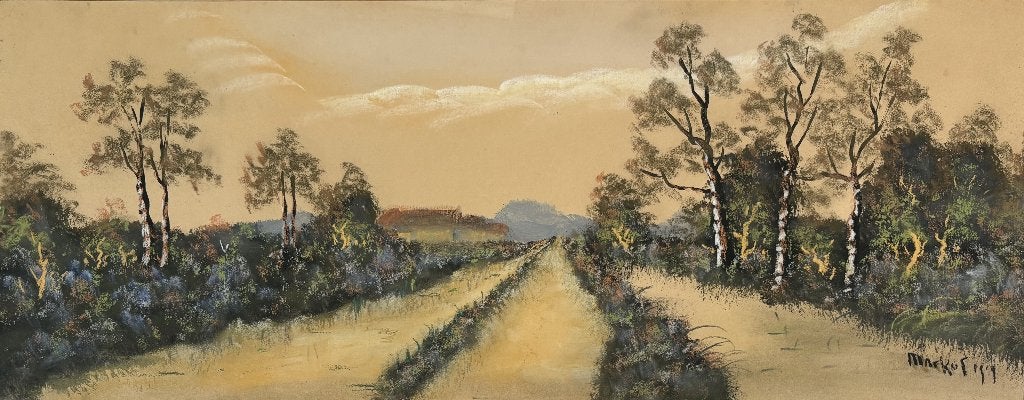 645. Gemengde techniek, Markot – landschap, 1919, Antiek en Kunst, Ophalen