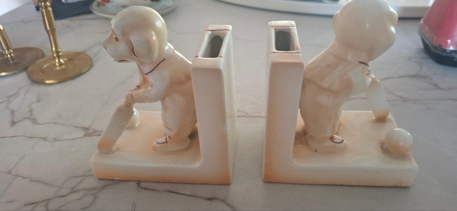 Vintage Boekensteunen Hondjes met Golfclub en Vaasje, Ophalen of Verzenden
